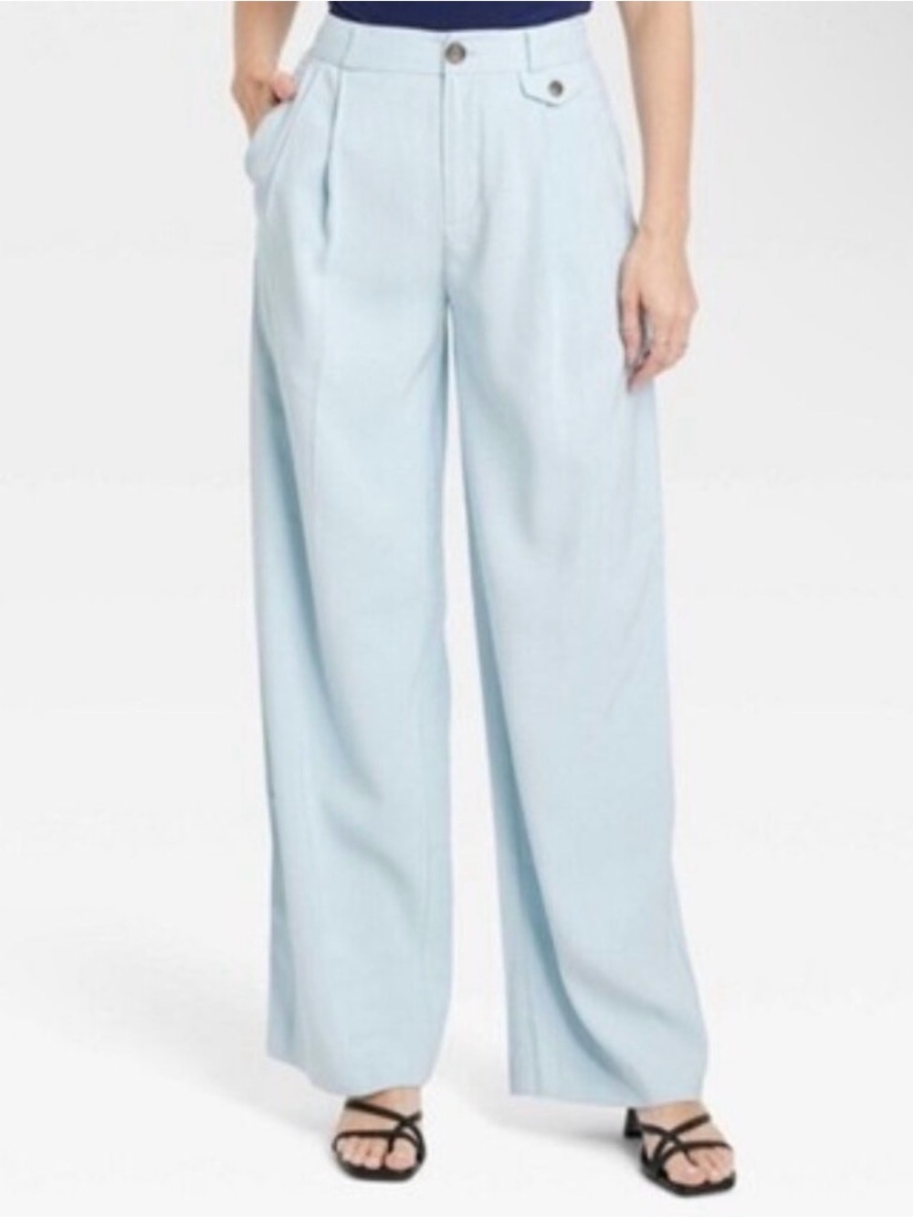 Light Blue Wide-Leg Women's Dress Pants